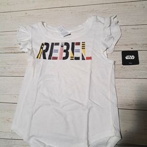 Disney starwars "Rebel" xs White TShirt with Ruffled Shoulders.